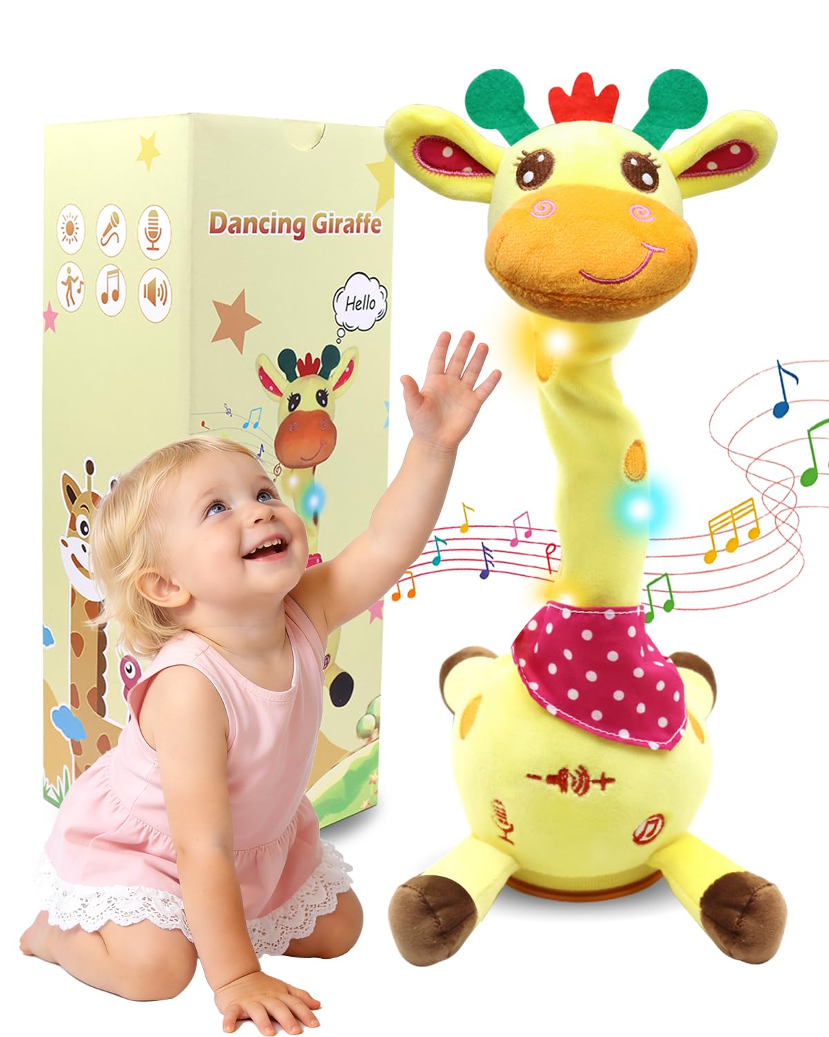 Pbooo dancing giraffe toy front view for interactive repetition and giggles