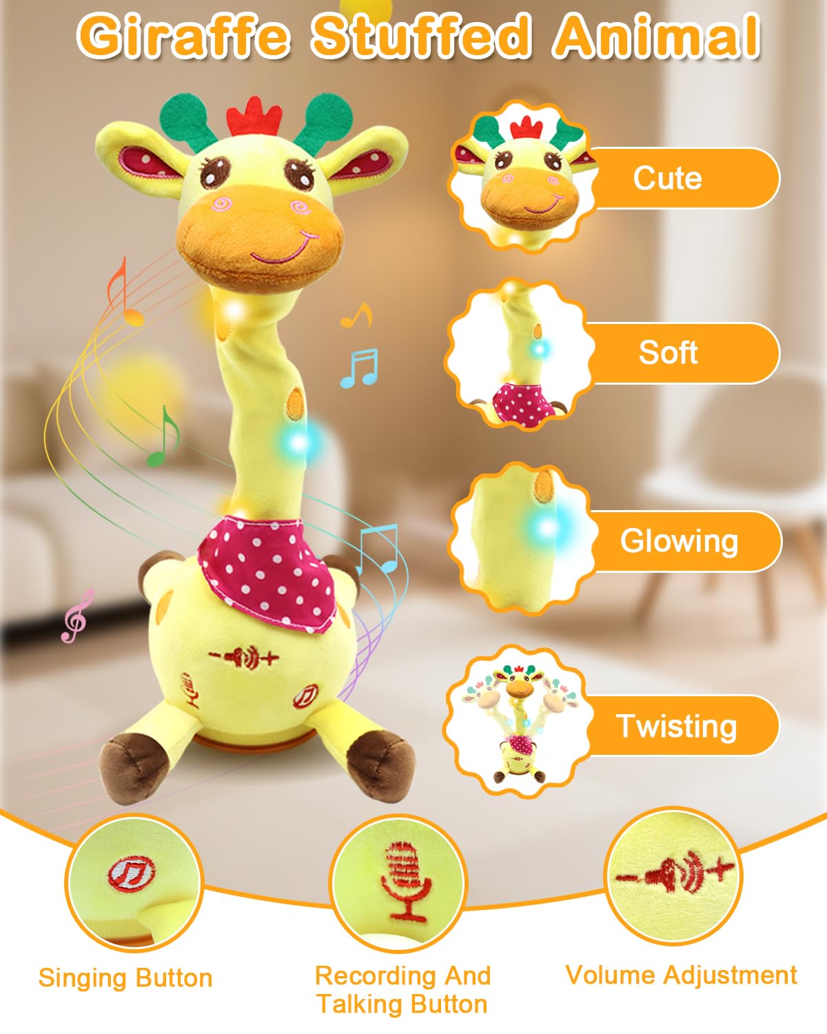 Pbooo giraffe toy soft fabric safe for cuddling and soothing play