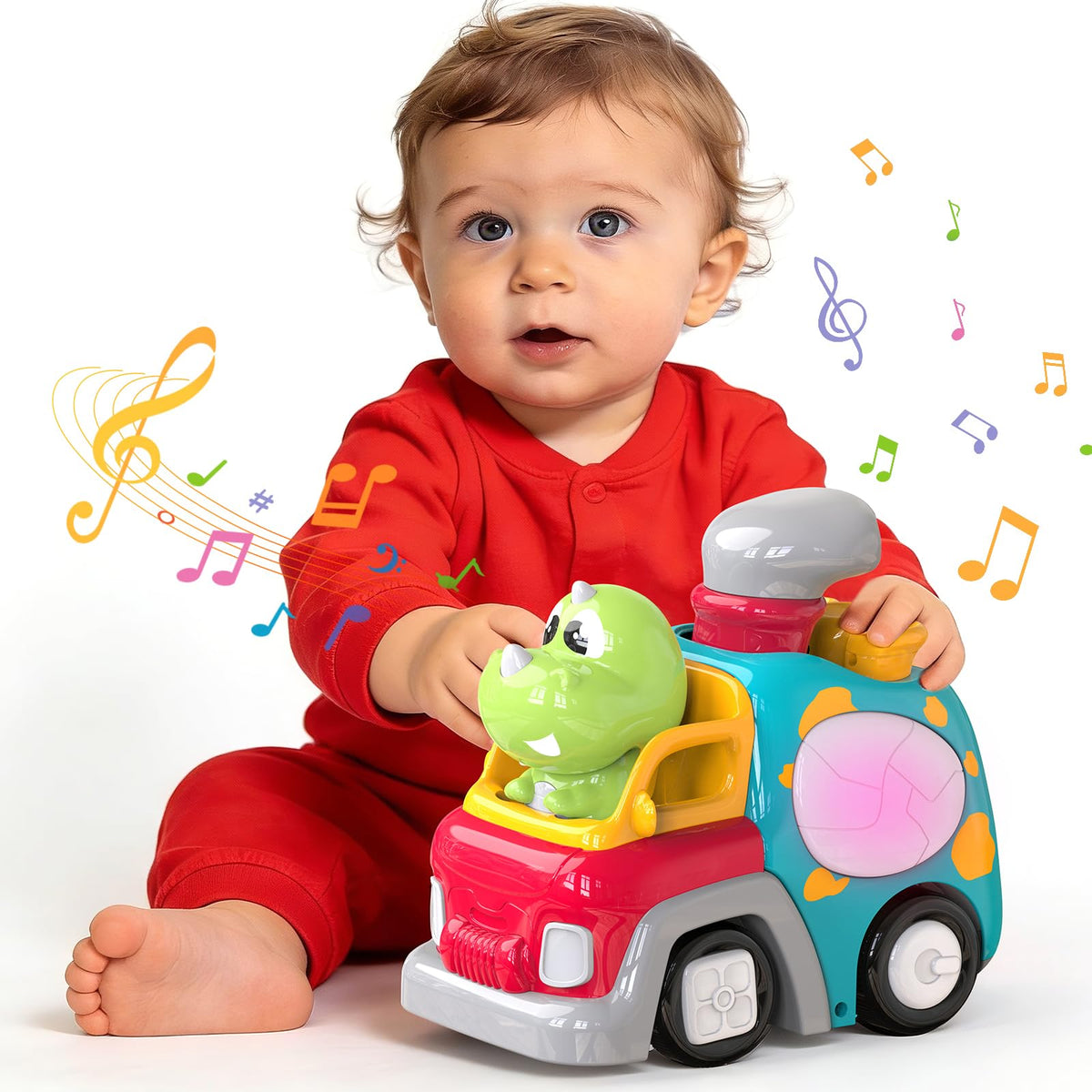 P&C Dinosaur Truck back buttons invite independent play and learning.