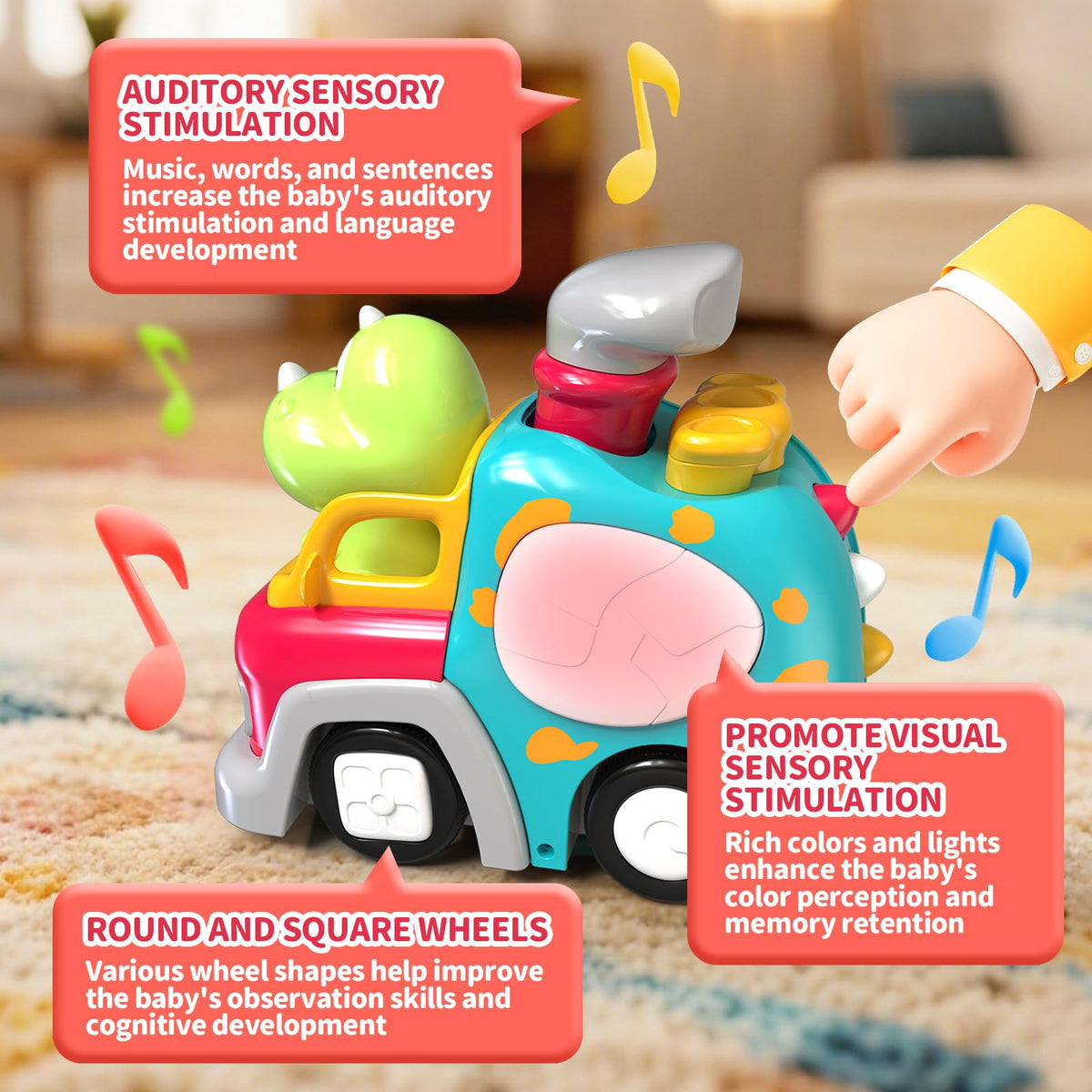 P&C Dinosaur Truck BPA-free ABS construction ensures safe toddler play.