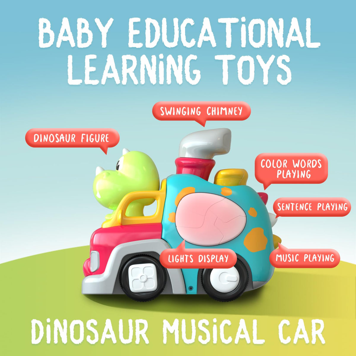 P&C Dinosaur Truck push-along design supports crawling and walking practice.