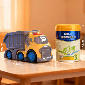 P&C 7.6-inch dump truck side view shows sturdy kid-friendly design