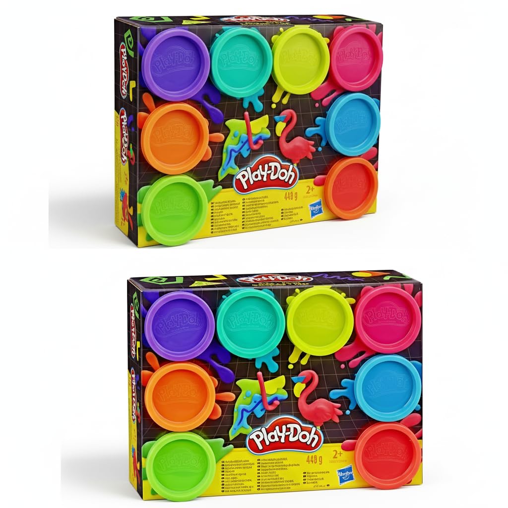 PD Play-Doh Neon 8-pack box shows vibrant colors for creative playtime.