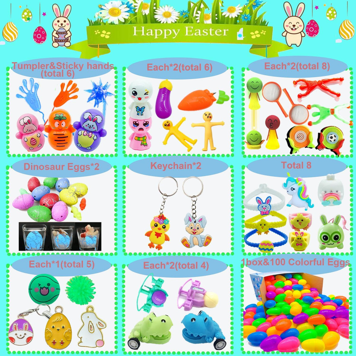PDFVS Easter eggs toy variety with 40 kinds to keep kids curious
