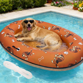 Pdpdoc 61x43 orange dog pool float side view for spacious lounging