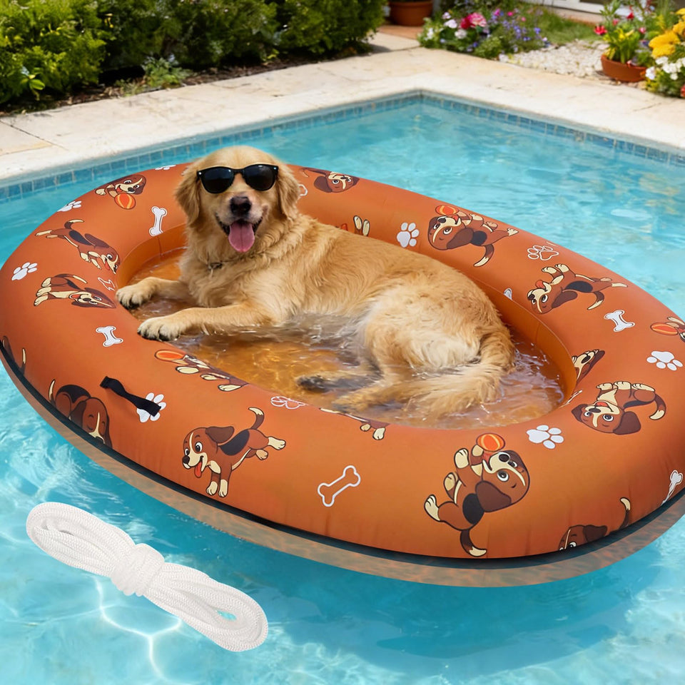 Pdpdoc 61x43 orange dog pool float side view for spacious lounging