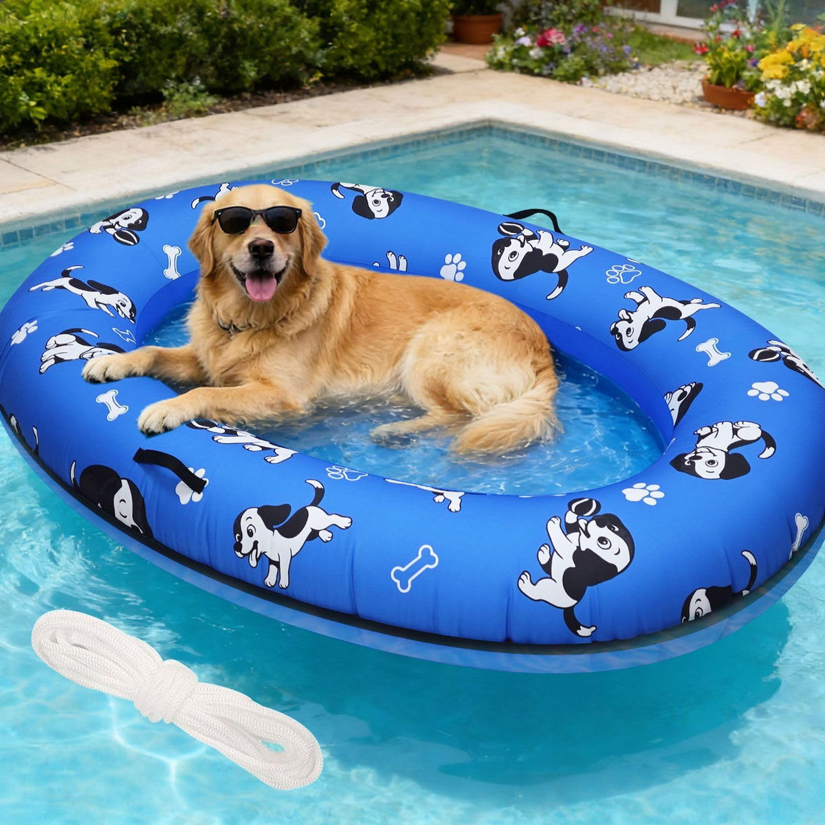 Pdpdoc dog pool float with 61x43 inch size providing buoyant support
