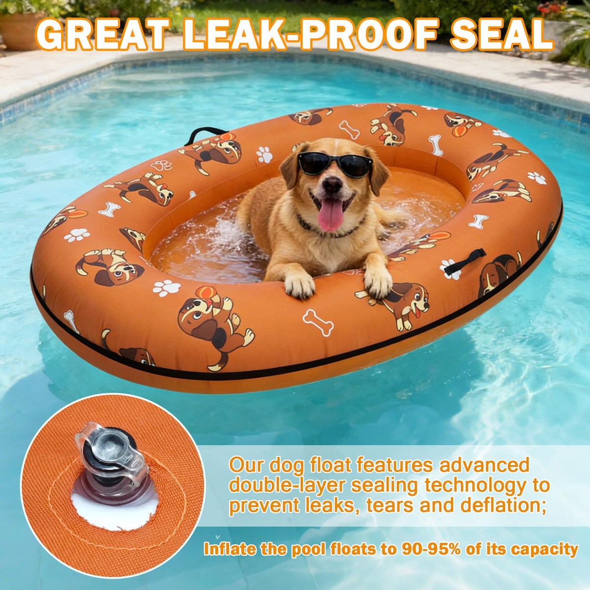 Pdpdoc dog float in water highlighting safe lounging in pool, lake, or river