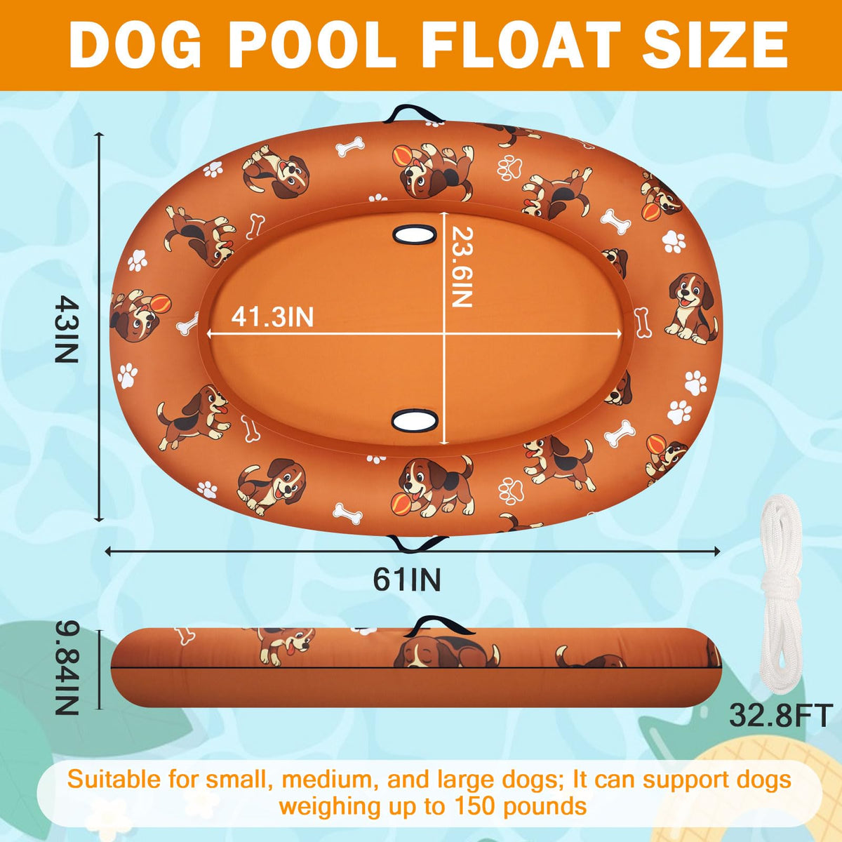 Pdpdoc dog pool float with handles and rope for easy control in water