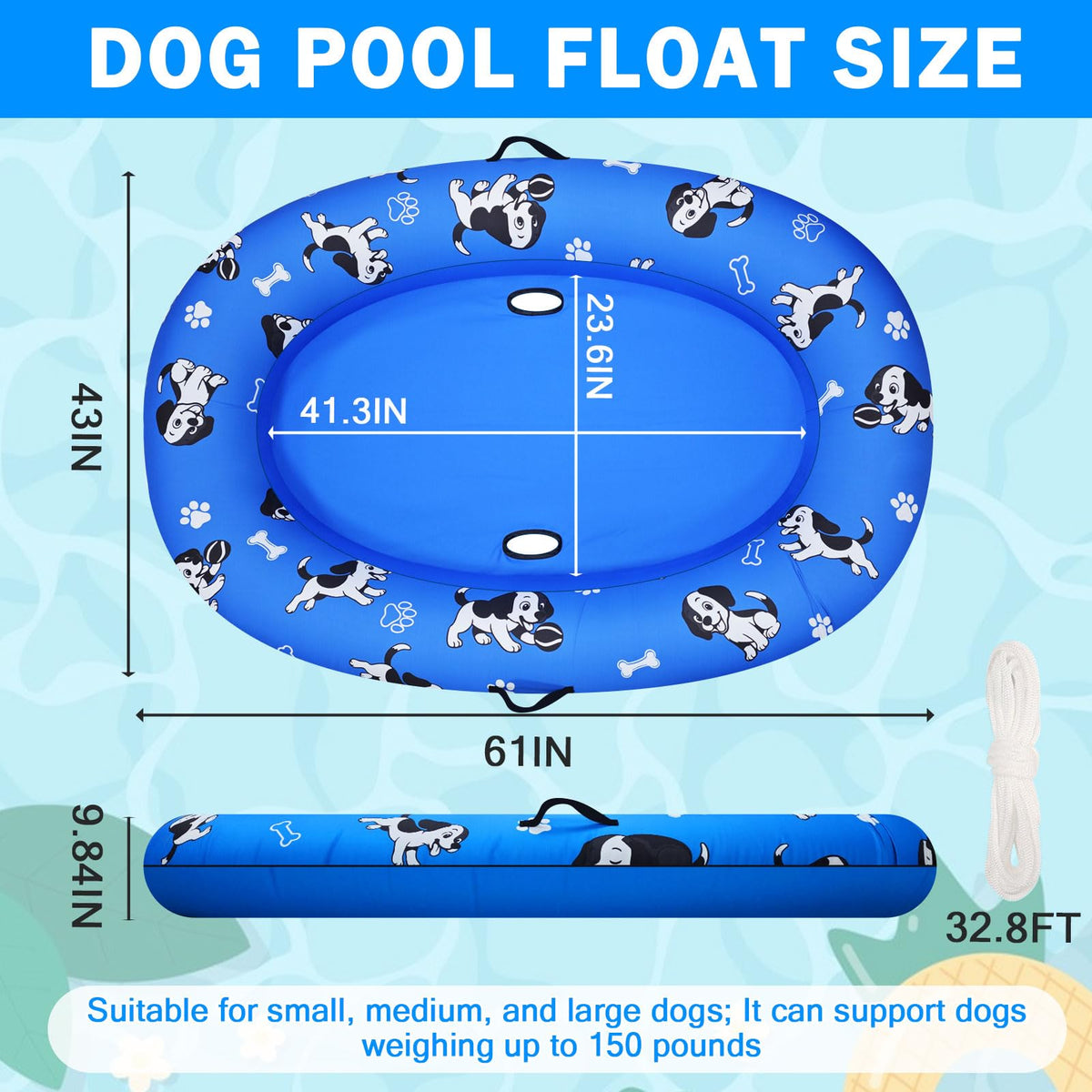 Pdpdoc dog pool float showing sturdy handles and rope for easy control