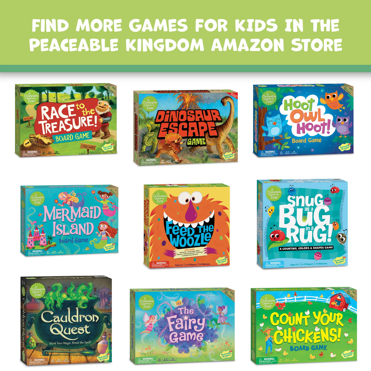 Peaceable Kingdom Acorn Soup Game age-2-plus packaging highlights suitability.