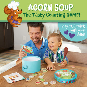 Peaceable Kingdom Acorn Soup Game wooden ingredients laid out for imaginative, hands-on learning.