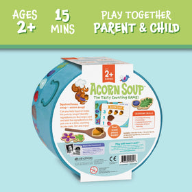 Peaceable Kingdom Acorn Soup Game recipe cards guide kid-friendly cooking play.