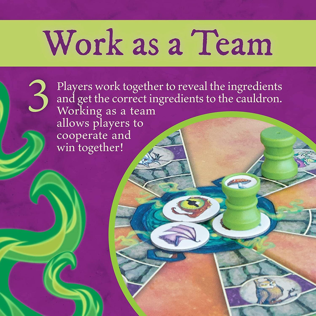 Peaceable Kingdom Cauldron Quest dice and spell-breaker token spark strategic choices.