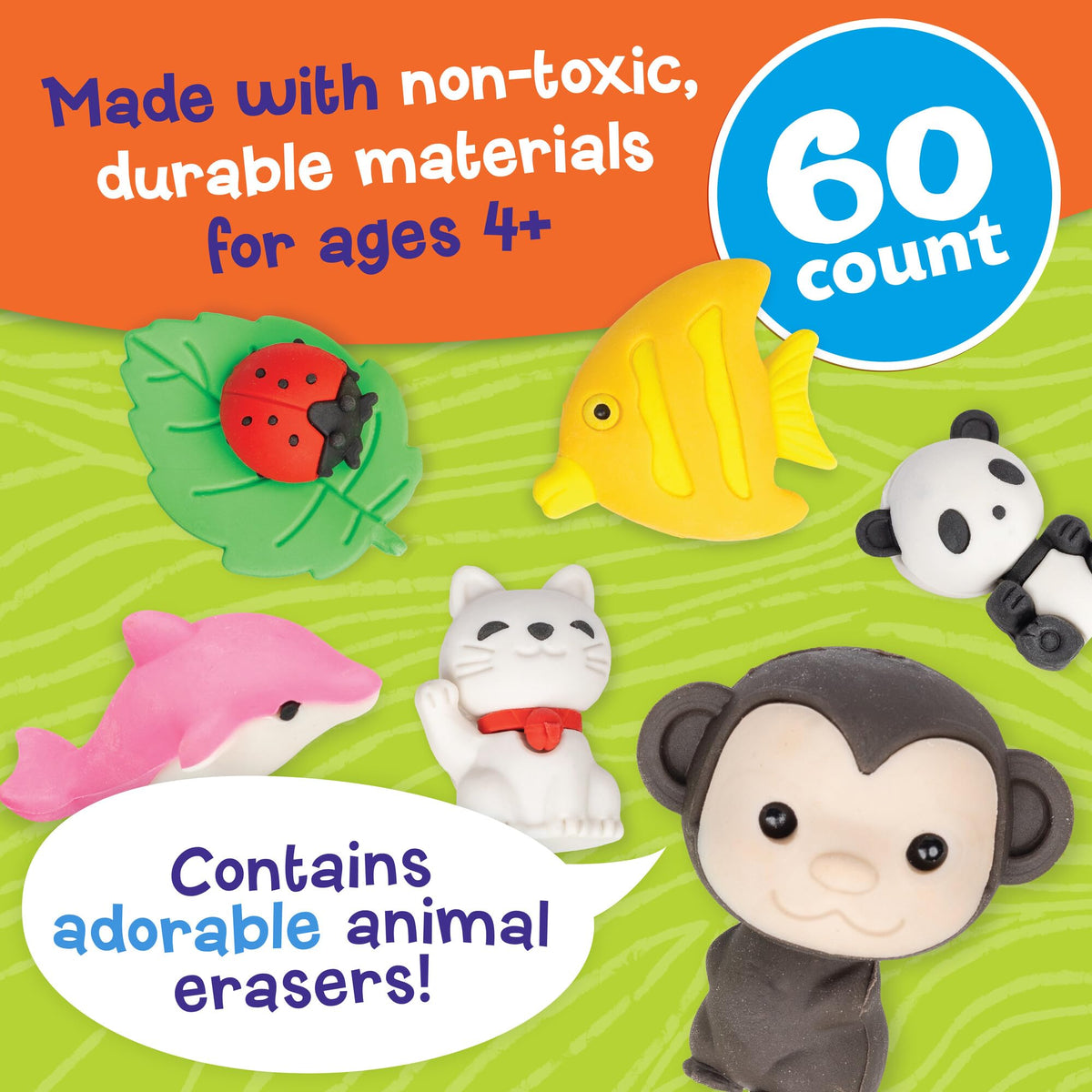 Peaceable Kingdom colorful animal erasers for classroom trades and daily practice