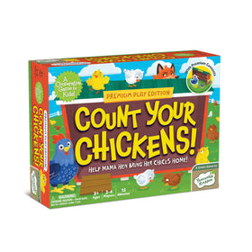 Peaceable Kingdom Count Your Chickens game board supports teamwork during cooperative play.