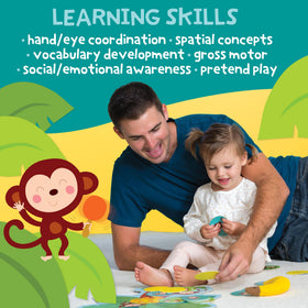 Peaceable Kingdom Deluxe Monkey Around beanbag banana adds sensory play.