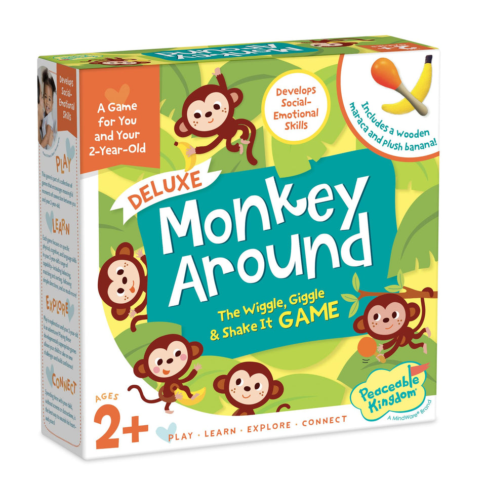 Peaceable Kingdom Deluxe Monkey Around board promotes active play and gross motor development.