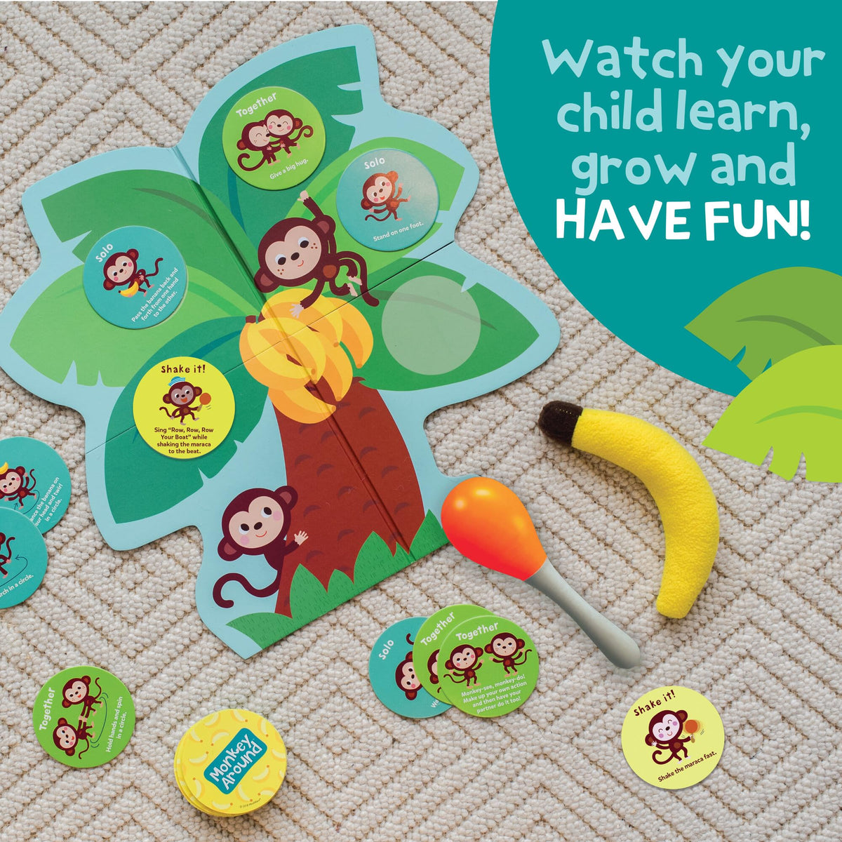 Peaceable Kingdom Monkey Around cards guide actions for cooperative, imaginative play.