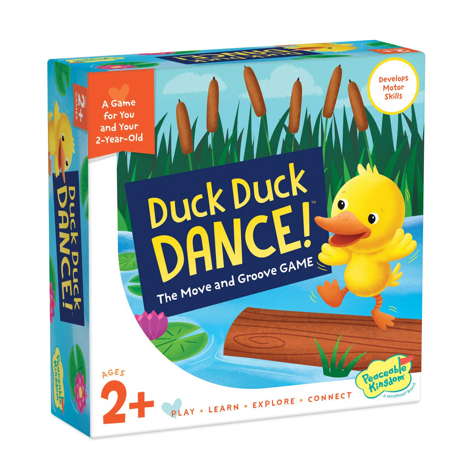 Peaceable Kingdom Duck Duck Dance board game sparks movement and listening in toddlers.