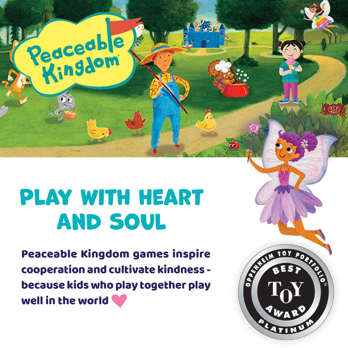 Peaceable Kingdom game box shows clear components and kid-friendly design.