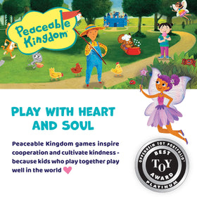 Peaceable Kingdom game box shows clear components and kid-friendly design.