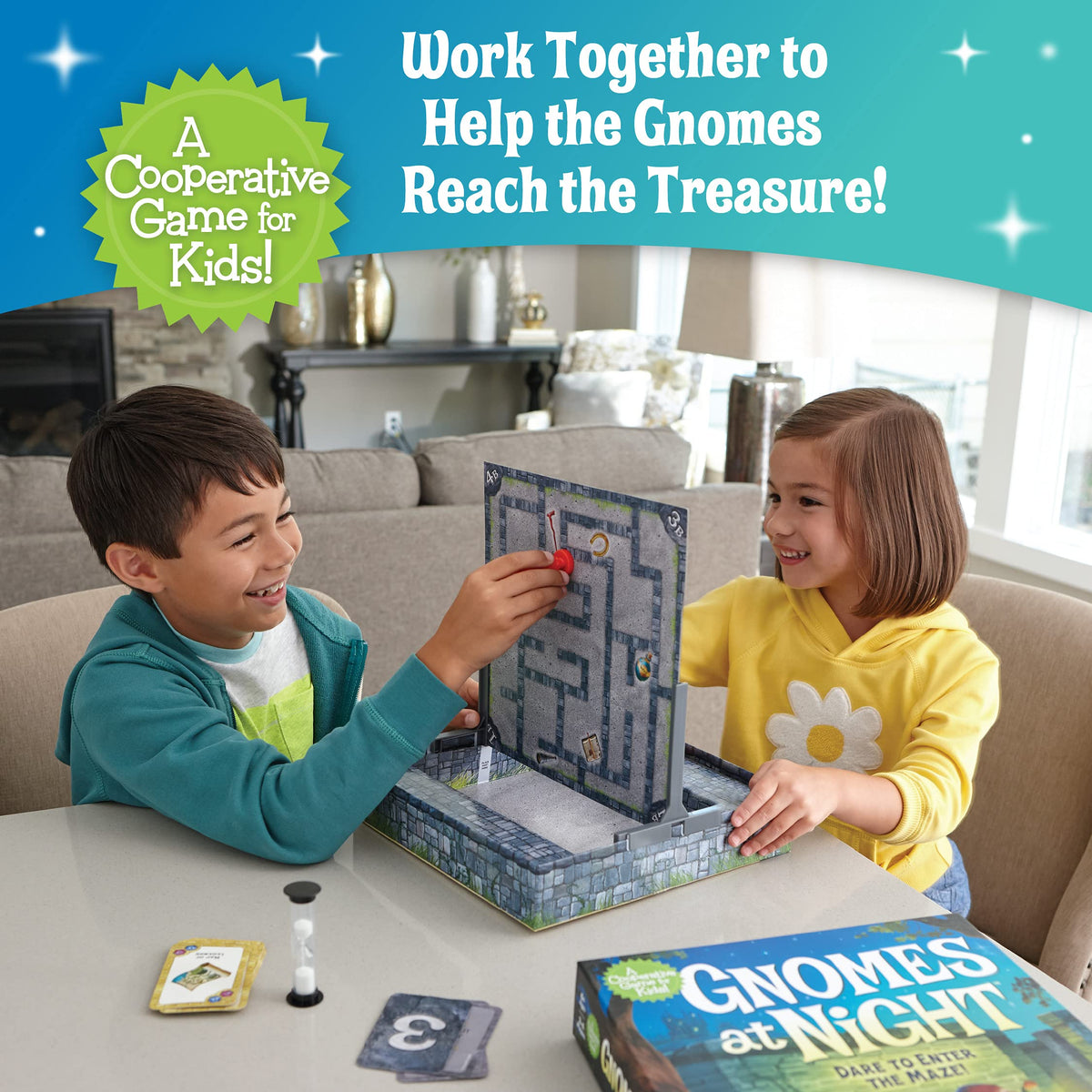 Peaceable Kingdom Gnomes at Night board side A with maze paths for teamwork