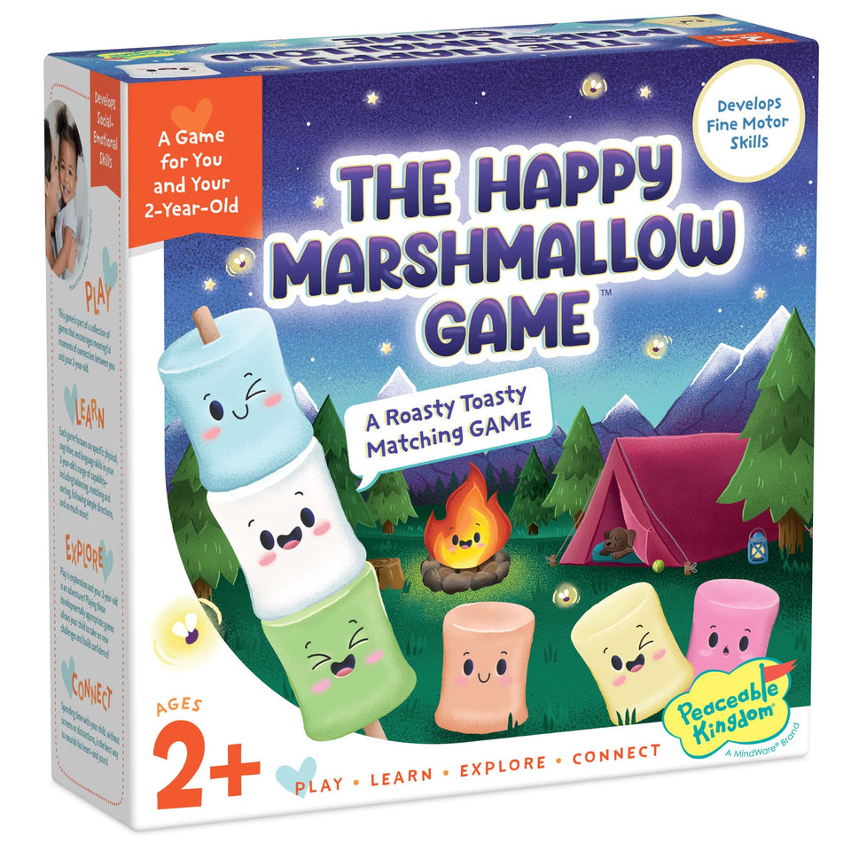 Peaceable Kingdom Happy Marshmallow Toddler Game sticks for fine motor skill practice and color matching