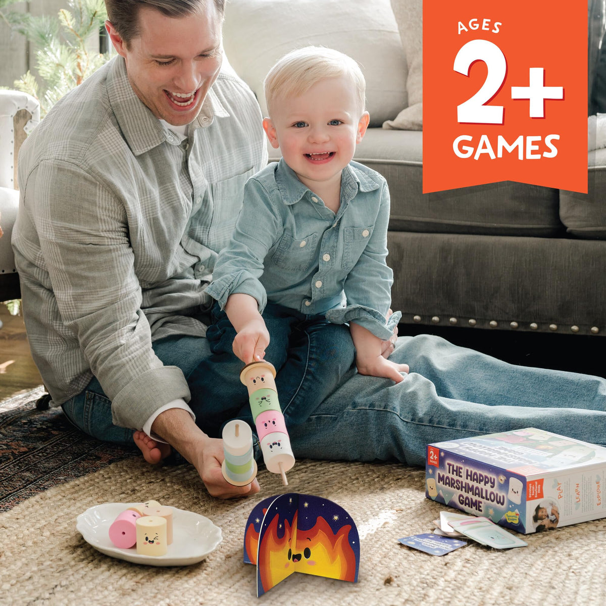 Peaceable Kingdom Happy Marshmallow Toddler Game two sticks ready for play at home or classroom