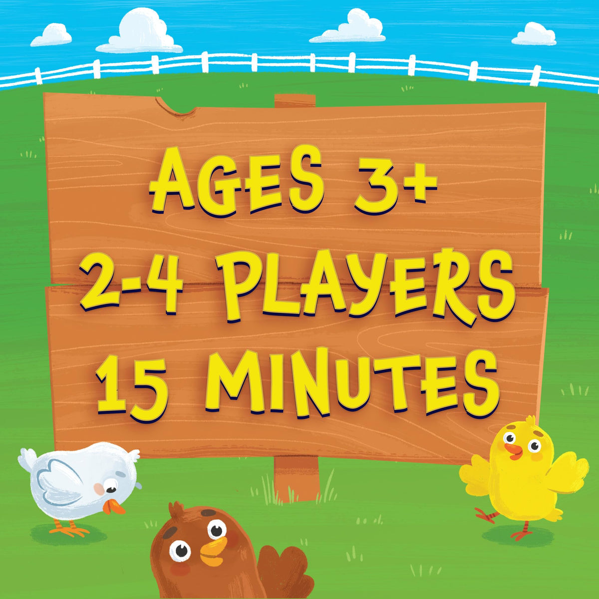 Peaceable Kingdom Count Your Chickens illustrated board art engages kids during play.