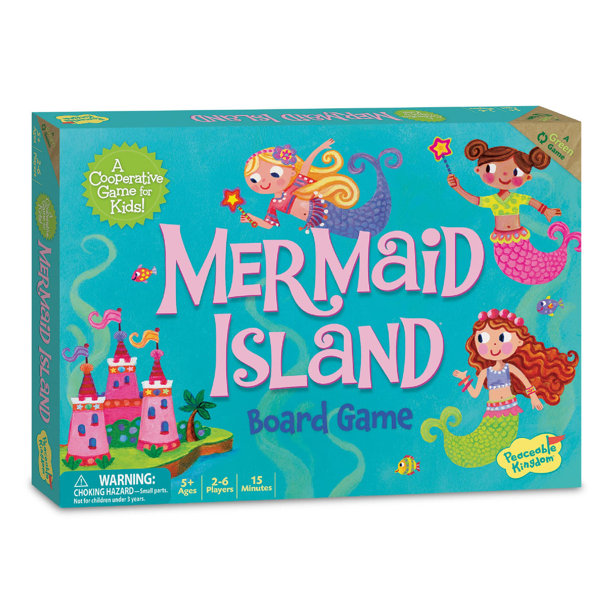 Peaceable Kingdom Mermaid Island board game on table for cooperative play.