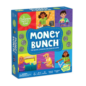 Peaceable Kingdom Money Bunch board showing cooperative gameplay for family learning.