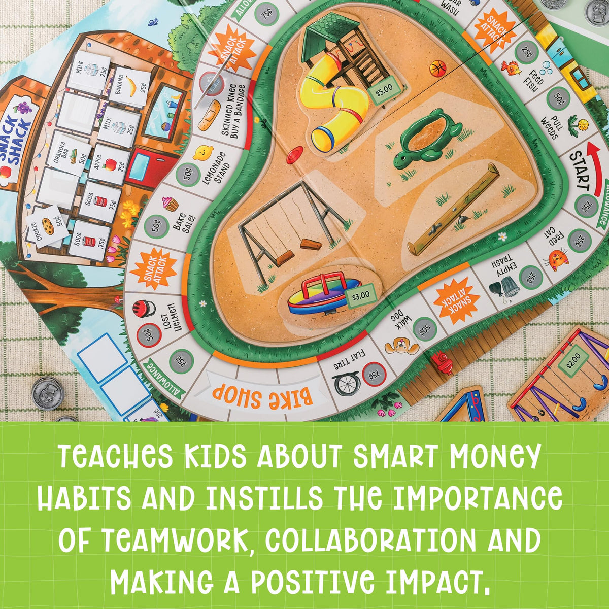 Peaceable Kingdom Money Bunch new bicycle movers helping kids plan goals together.