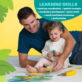 Peaceable Kingdom Monkey Around child catching banana promotes gross motor skills.