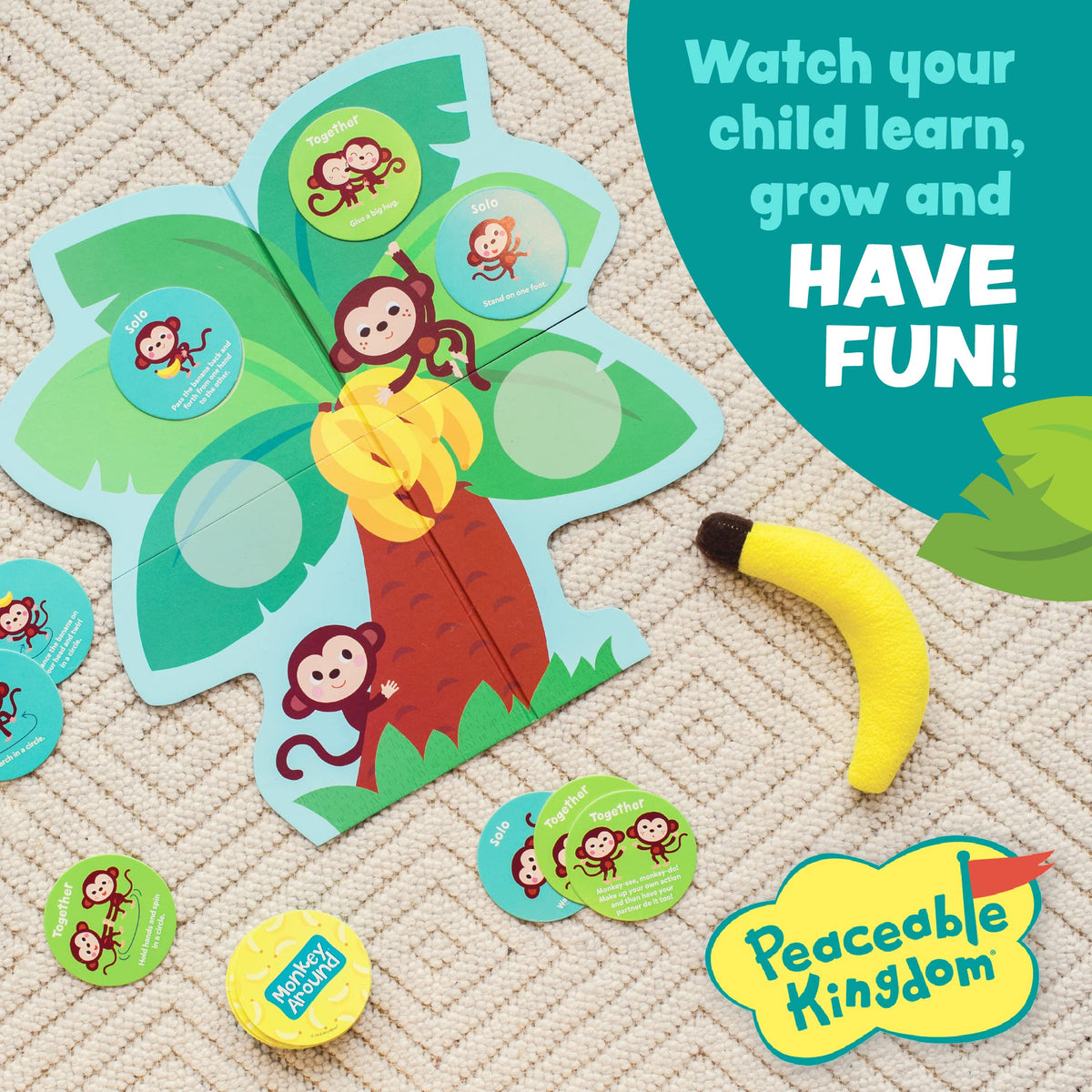 Peaceable Kingdom Monkey Around hugs and high fives encourage movement together.