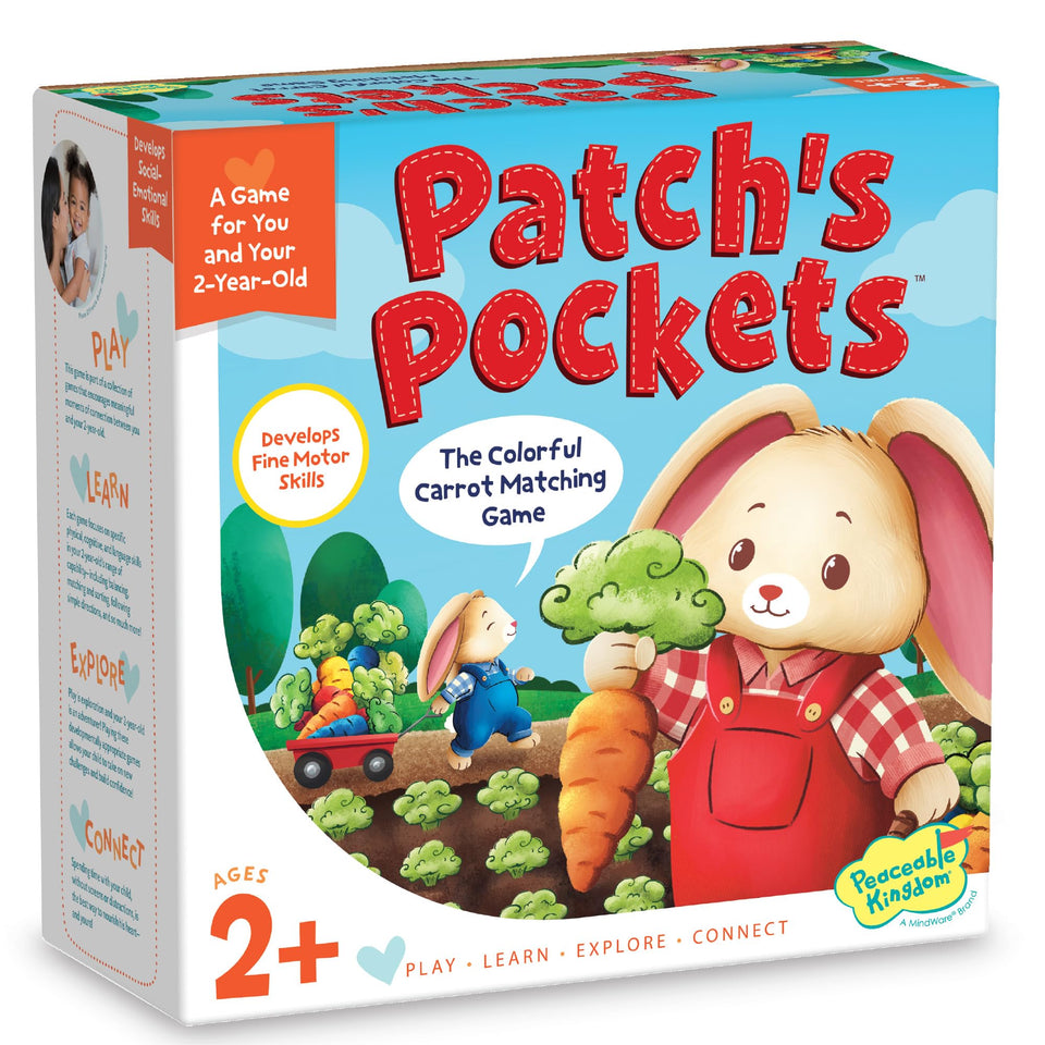 Peaceable Kingdom Patch's Pockets Bunny Match scene improves color recognition through engaging visuals.
