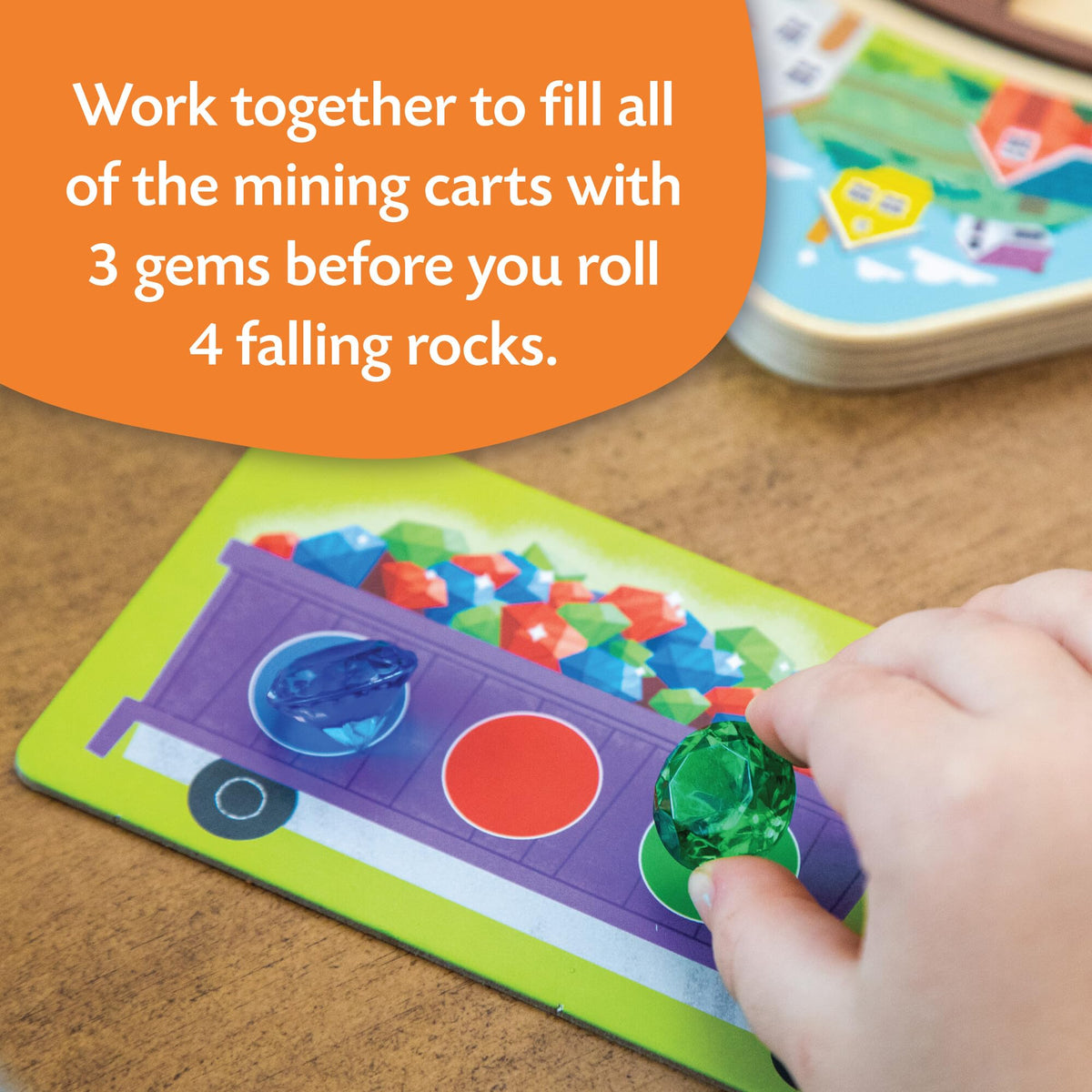 Peaceable Kingdom Round the Mountain mining cards reveal rewards during play.