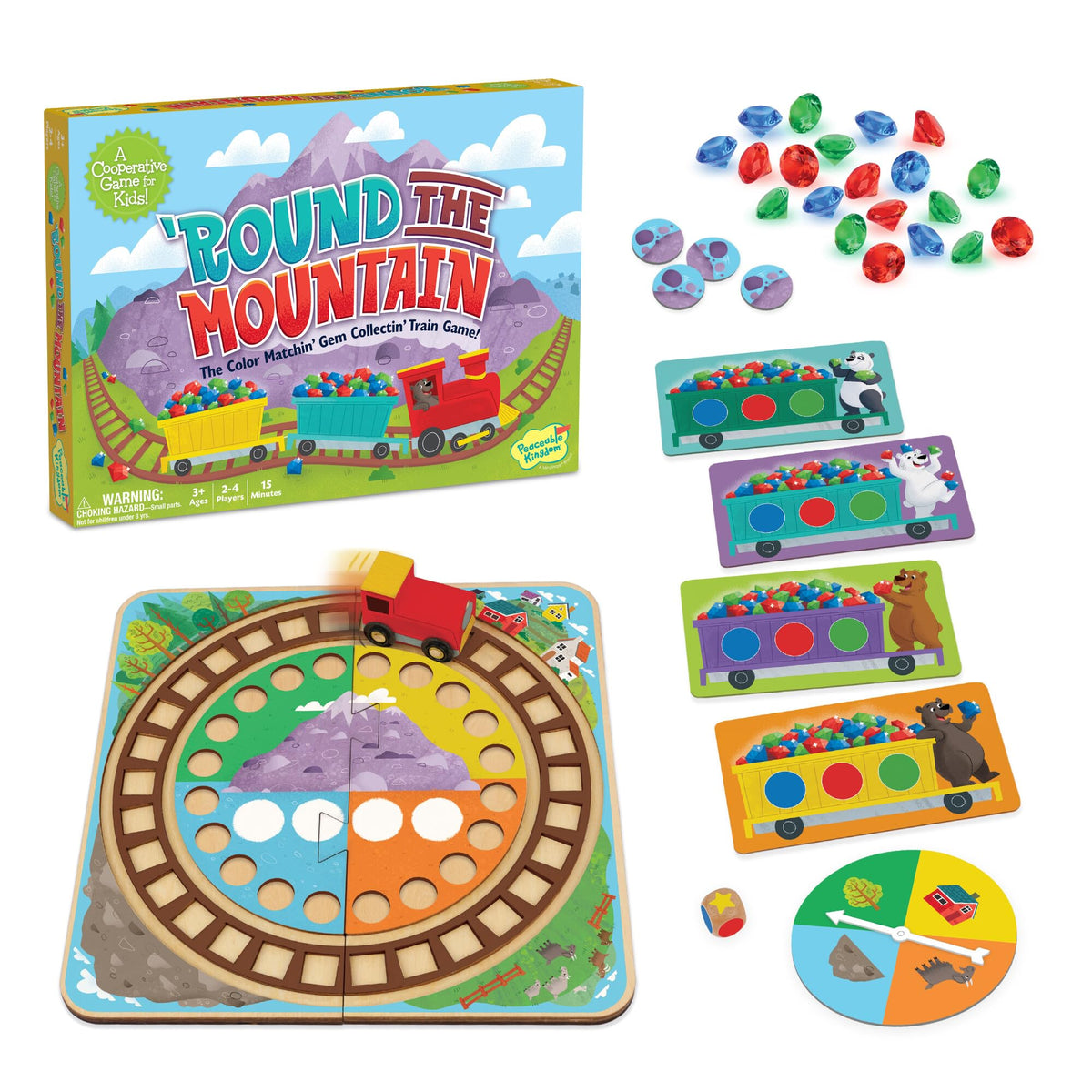 Peaceable Kingdom Round the Mountain wooden train piece in action supports fine motor skills.
