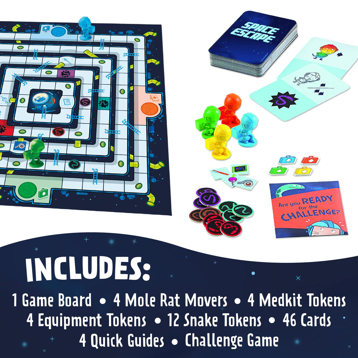 Peaceable Kingdom Space Escape instruction sheet guiding family-friendly rules.