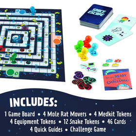 Peaceable Kingdom Space Escape instruction sheet guiding family-friendly rules.