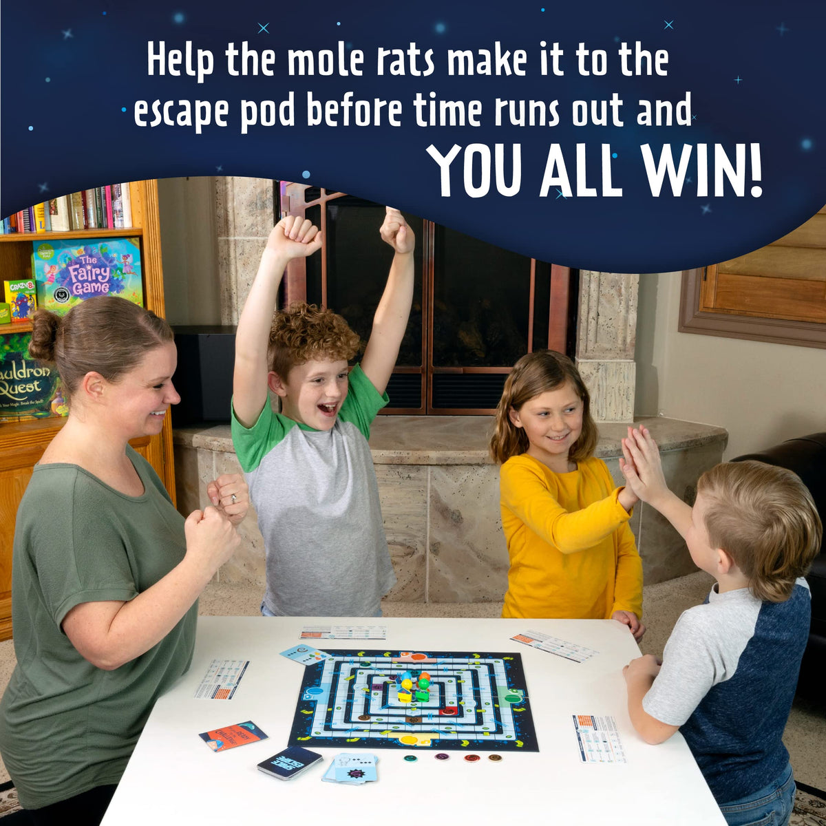 Peaceable Kingdom Space Escape Mole Rat movers facilitating collaborative play.