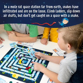 Peaceable Kingdom Space Escape tokens ready for coordinated moves.