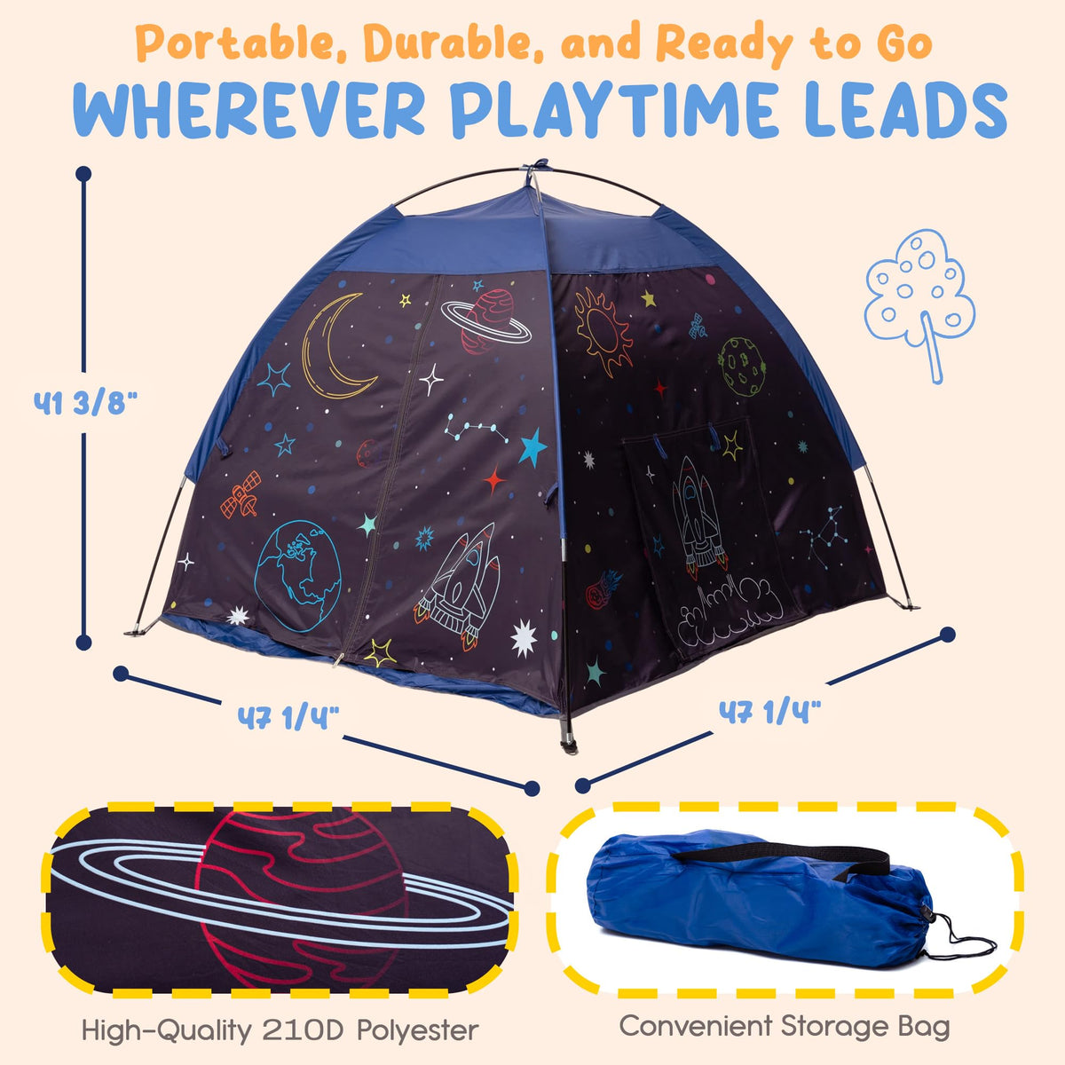 Peaceful Playtime sensory tent includes two escape holes for safe exploration.