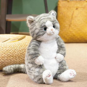 PEACH CAT 14-inch grey cat plush front view showing a cuddly, comforting companion.