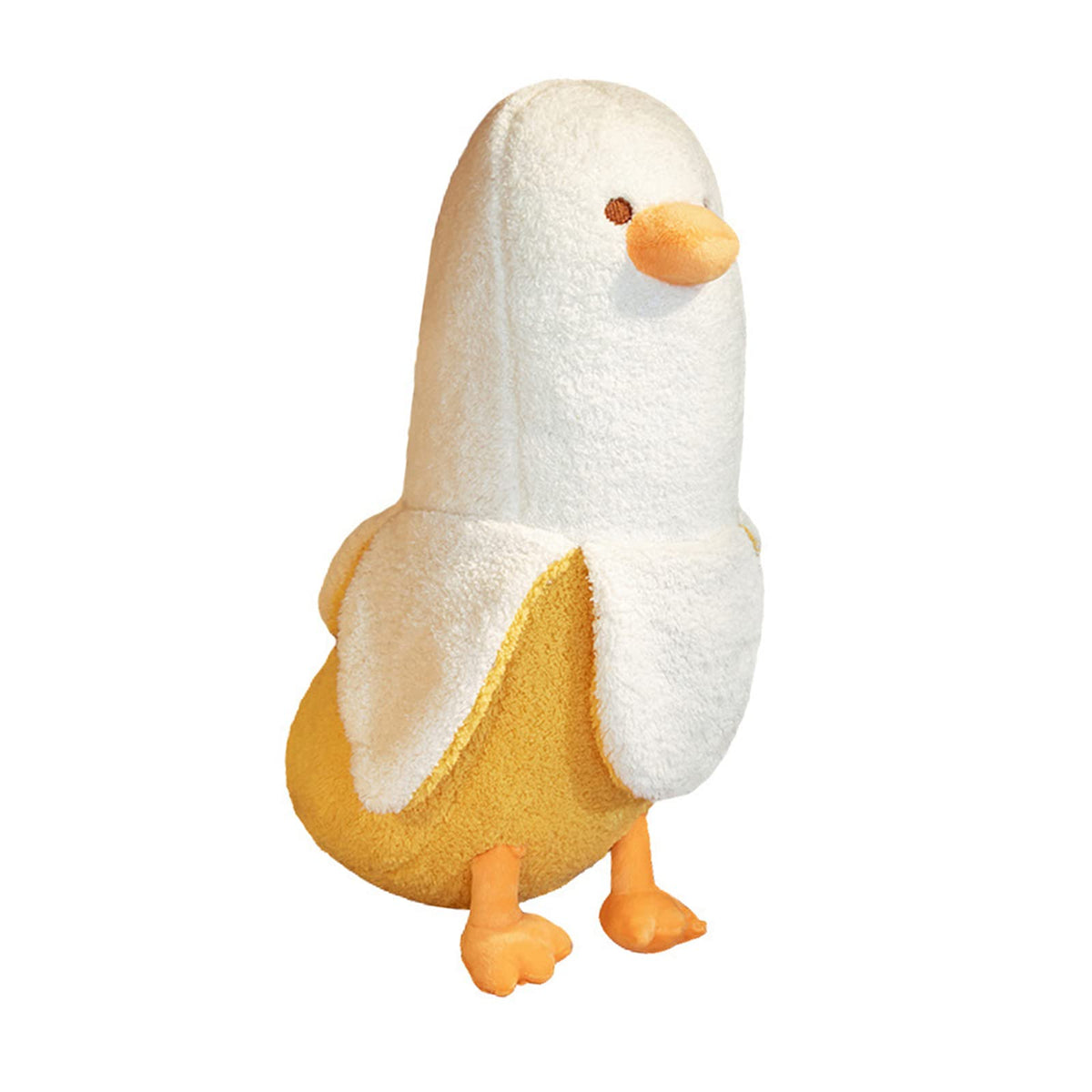 PEACH CAT banana duck plush toy resting on sofa for cozy lounging.