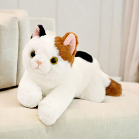 PEACH CAT Calico Cat Plush front view shows soft fur and cute expression for kids