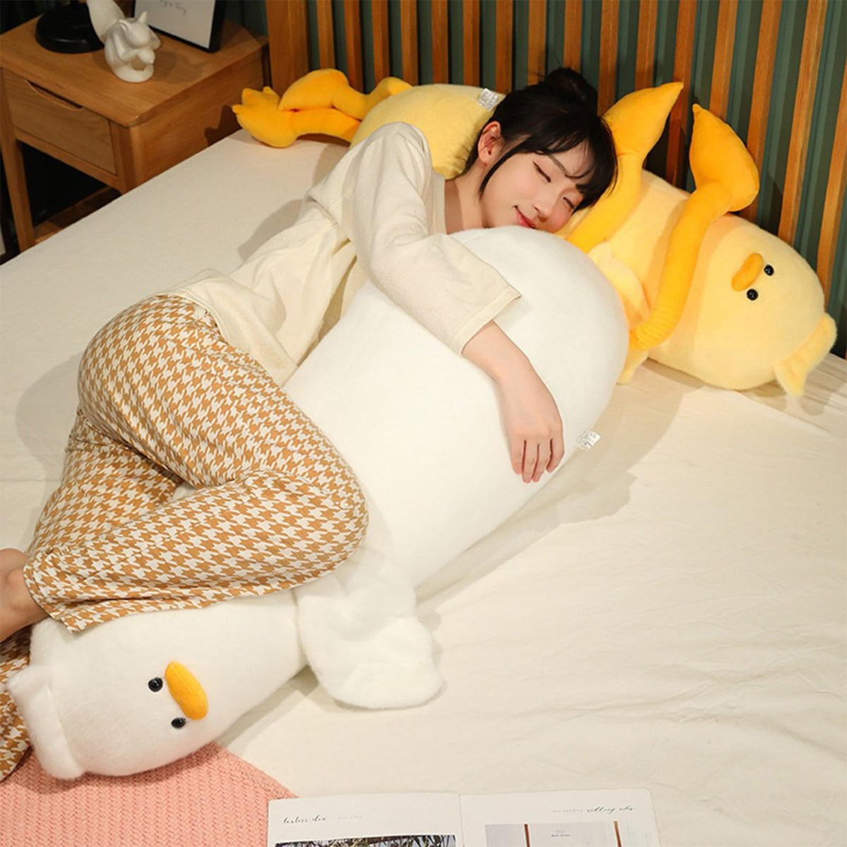 PEACH CAT duck plush in a reading nook for relaxing study time