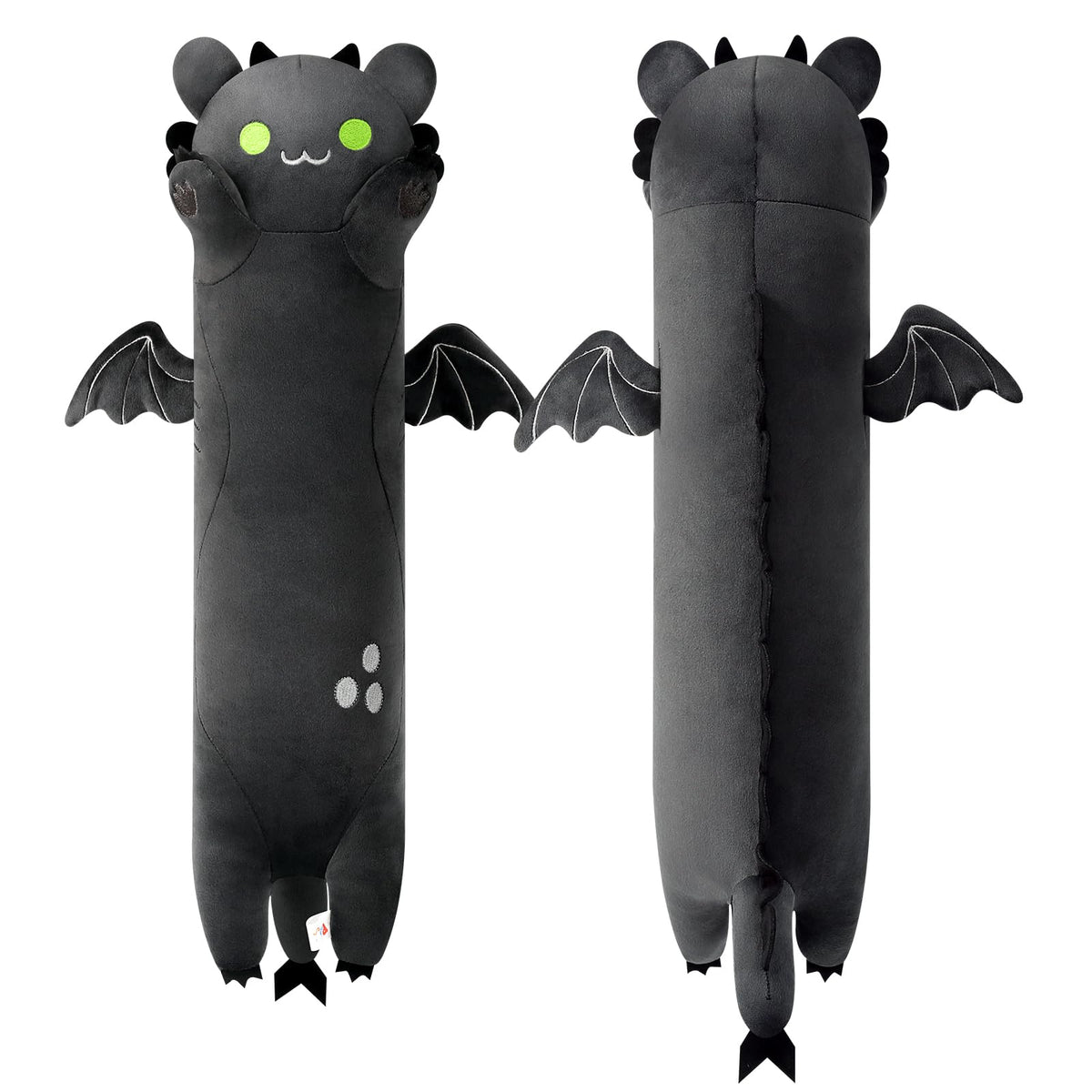 PEACH CAT long dragon cat plush pillow front view, soft and huggable.
