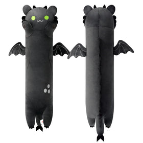 PEACH CAT long dragon cat plush pillow front view, soft and huggable.