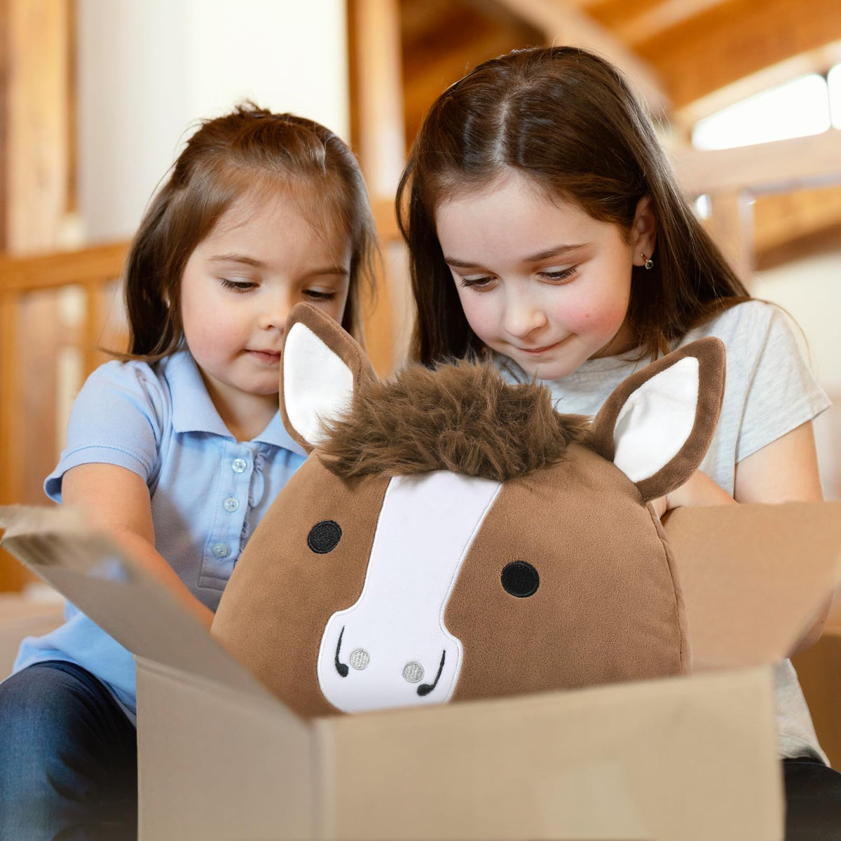 PEACH CAT Quarter Horse plush, fabric close-up reveals premium plush material and softness.